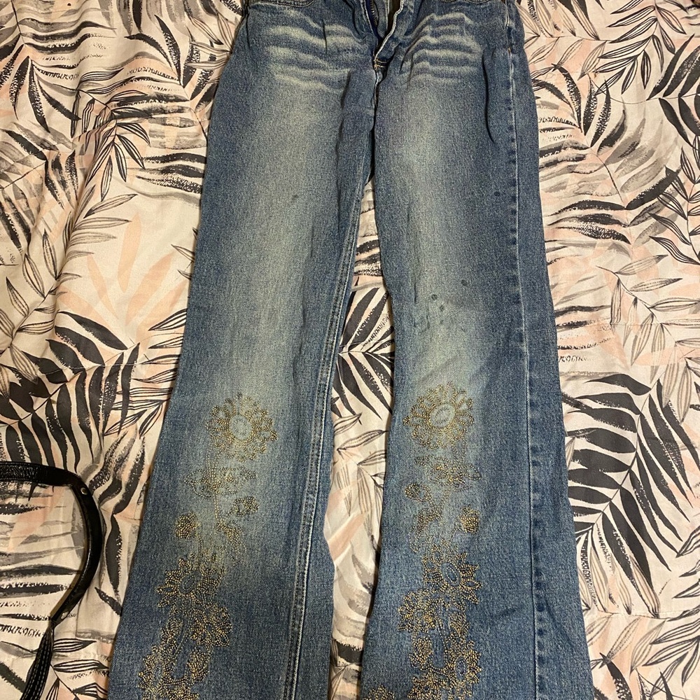 BONGO Floral Embellished Blue Jeans